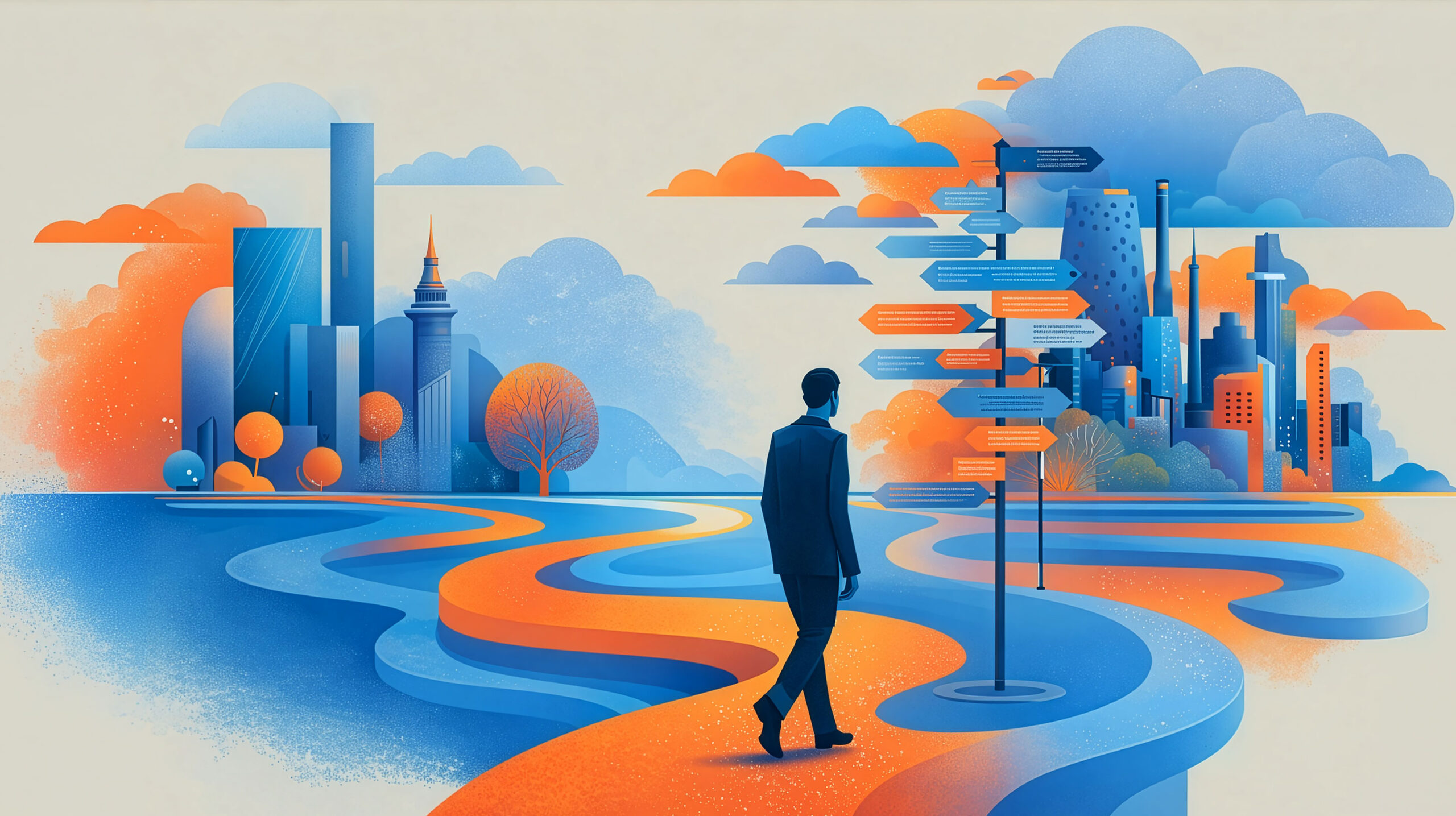 Man loopt op een pad in een digitale wereld waar keuzes moeten worden gemaakt